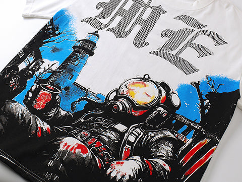 MIXED EMOTIO Diver Lighthouse Graphic Short Sleeve T‑Shirt