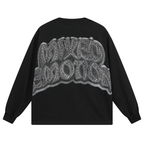 MIXED EMOTIO Rock Band Cherub Rhinestone Print Long‑Sleeve T‑Shirt