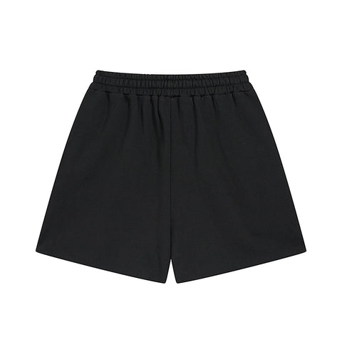 MIXED EMOTIO Rhinestone Heavy Metal Font Black Sweat Shorts