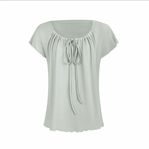 Tie Front Ruffle Short Sleeve Blouse