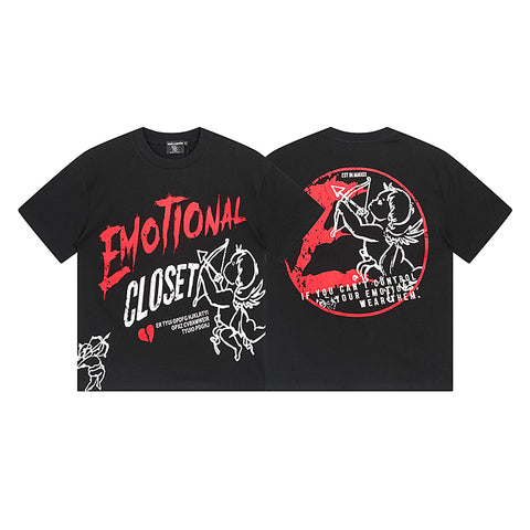 MIXED EMOTIO Emotional Closet Cherub Sketch Black Short Sleeve T‑Shirt
