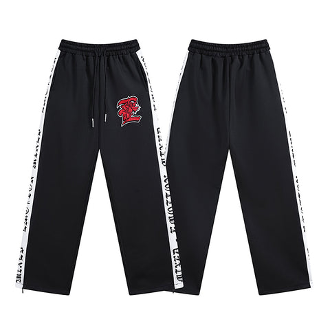 MIXED EMOTIO Gothic Logo Side‑Striped Wide‑Leg Track Pants