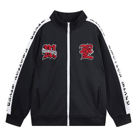 MIXED EMOTIO Gothic Logo Striped Sleeve Zip‑Up Track Jacket