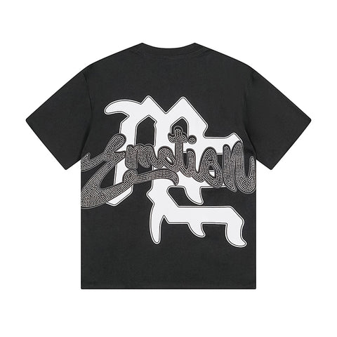 MIXED EMOTIO Cupid Cherub Rhinestone Washed Graphic Short Sleeve T‑Shirt