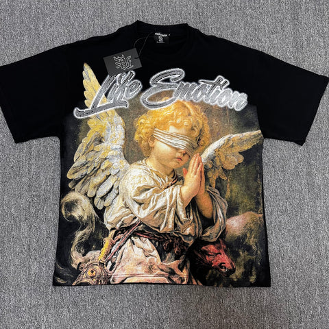 MIXED EMOTIO Life Emotion Praying Blindfold Angel Black Short Sleeve T‑Shirt