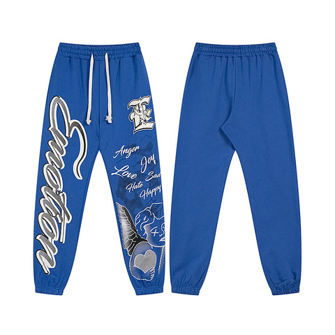 MIXED EMOTIO Graffiti Heart Angel Graphic Blue Jogger Sweatpants