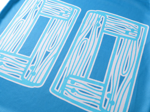 MIXED EMOTIO 00 Wood Grain Print Blue V‑Neck Hockey Jersey Long‑Sleeve Top