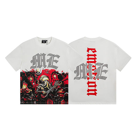 MIXED EMOTIO Octopus Rock Band Off‑White Graphic Short Sleeve T‑Shirt