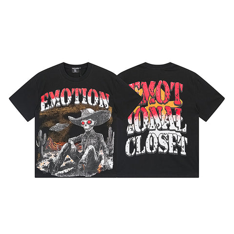 MIXED EMOTIO Emotion Skeleton Cowboy UFO Off‑White Short Sleeve T‑Shirt