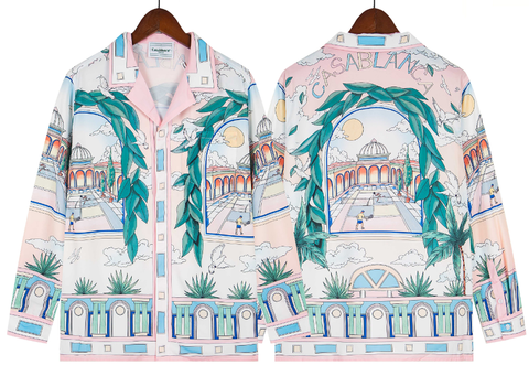 Casablanca Architectural Arch & Greenery Silk-Style Shirt - Pink / White