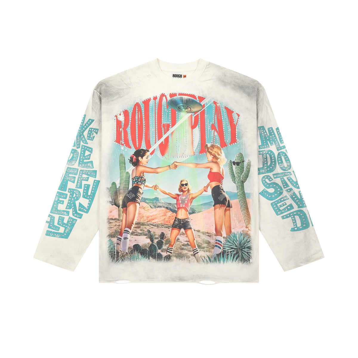 RoughPlay Desert UFO Vintage Graphic Distressed Long Sleeve Tee