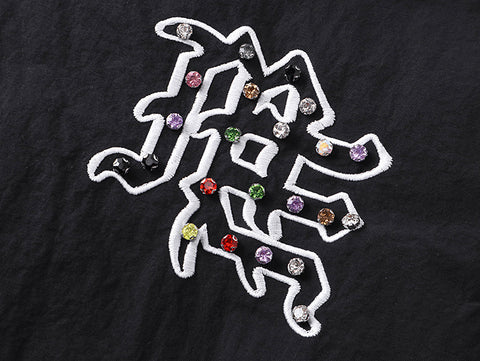 MIXED EMOTIO Rhinestone Logo Zip‑Up Stand Collar Windbreaker Jacket