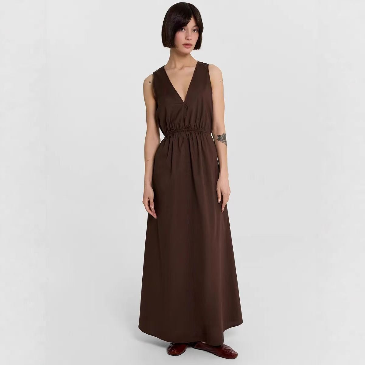 Sleeveless V Neck Maxi Dress