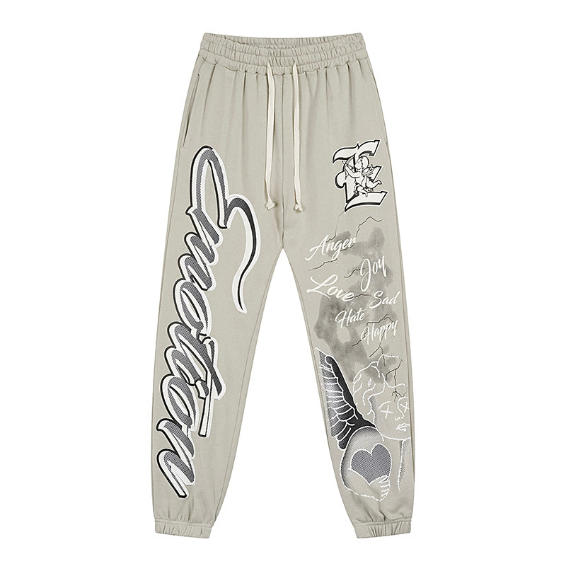 MIXED EMOTIO Graffiti Heart Angel Graphic Blue Jogger Sweatpants