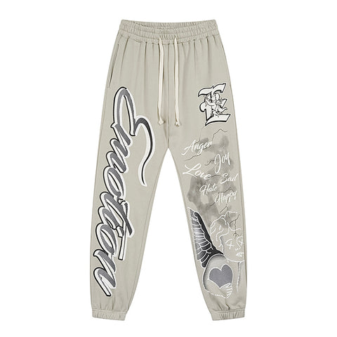 MIXED EMOTIO Graffiti Heart Angel Graphic Blue Jogger Sweatpants