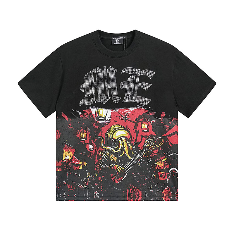MIXED EMOTIO Octopus Rock Band Graphic Short Sleeve T‑Shirt