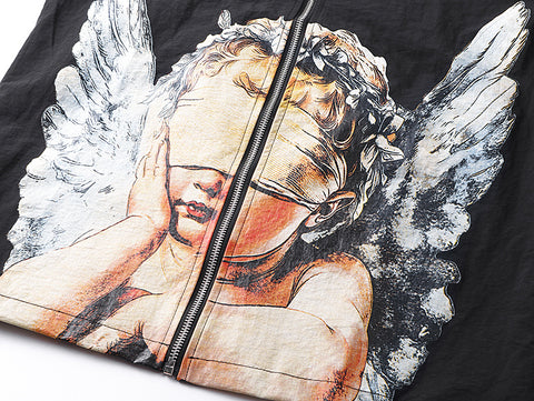 MIXED EMOTIO Blindfolded Cherub Full‑Zip Short‑Sleeve Polo Shirt