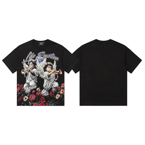 MIXED EMOTIO Emotion Skeleton Couple Dancing Black Short Sleeve T‑Shirt