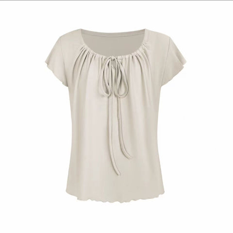 Tie Front Ruffle Short Sleeve Blouse