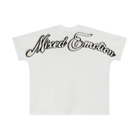 MIXED EMOTIO Glowing Eyes Dark Portrait Rhinestone Graphic Short Sleeve T‑Shirt