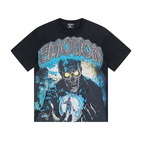 MIXED EMOTIO Glowing‑Eye Skull Sorcerer Metal Graphic Short Sleeve T‑Shirt