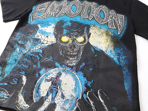 MIXED EMOTIO Glowing‑Eye Skull Sorcerer Metal Graphic Short Sleeve T‑Shirt