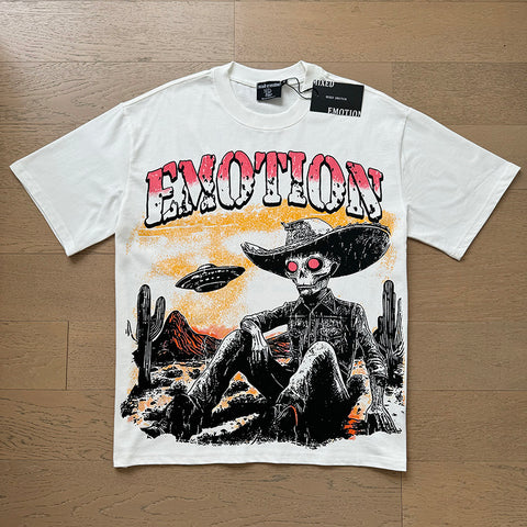 MIXED EMOTIO Emotion Skeleton Cowboy UFO Off‑White Short Sleeve T‑Shirt