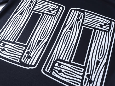 MIXED EMOTIO 00 Wood Grain Print V‑Neck Hockey Jersey Long‑Sleeve Top