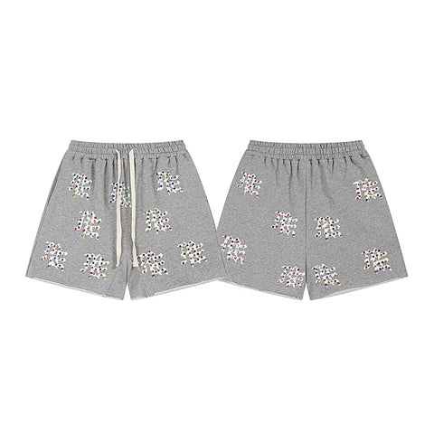 MIXED EMOTIO Multi‑Color Rhinestone Character Graphic Grey Sweat Shorts