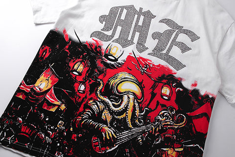MIXED EMOTIO Octopus Rock Band Off‑White Graphic Short Sleeve T‑Shirt