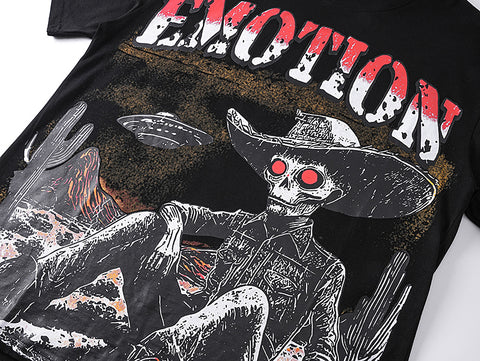 MIXED EMOTIO Emotion Skeleton Cowboy UFO Off‑White Short Sleeve T‑Shirt