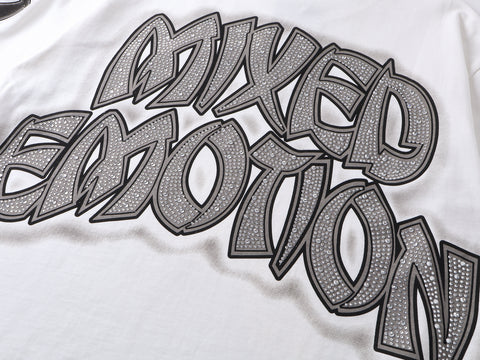 MIXED EMOTIO Graveyard Zombie Rhinestone Print White Long‑Sleeve T‑Shirt