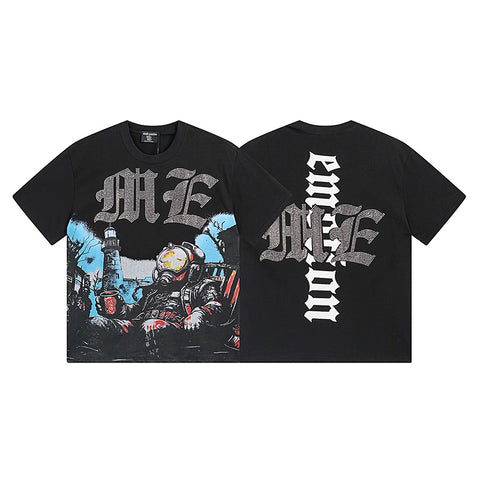 MIXED EMOTIO Diver Lighthouse Black Graphic Short Sleeve T‑Shirt