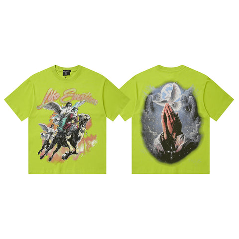 MIXED EMOTIO Life Emotion Camel Rider Angel Lime Green Short Sleeve T‑Shirt