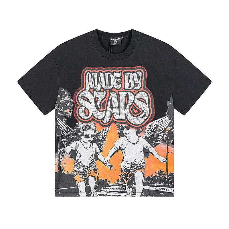 MIXED EMOTIO Made By Scars Twin Cherub Angel Graphic Short Sleeve T‑Shirt