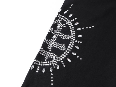 MIXED EMOTIO Rhinestone Sun Symbol Straight‑Leg Sweatpants