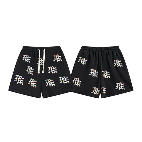 MIXED EMOTIO Multi‑Color Rhinestone Character Graphic Sweat Shorts